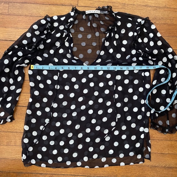 Alice + Olivia Julius Silk Blend Ruffled Polka Dot Tunic Blouse Black Sheer XS - Picture 6 of 7